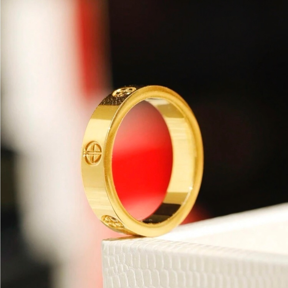 Gold Plated Stainless Steel Cross Love Ring